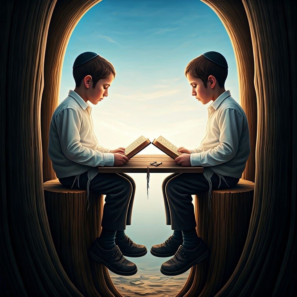 Boys Studying Outdoors in Realistic Style