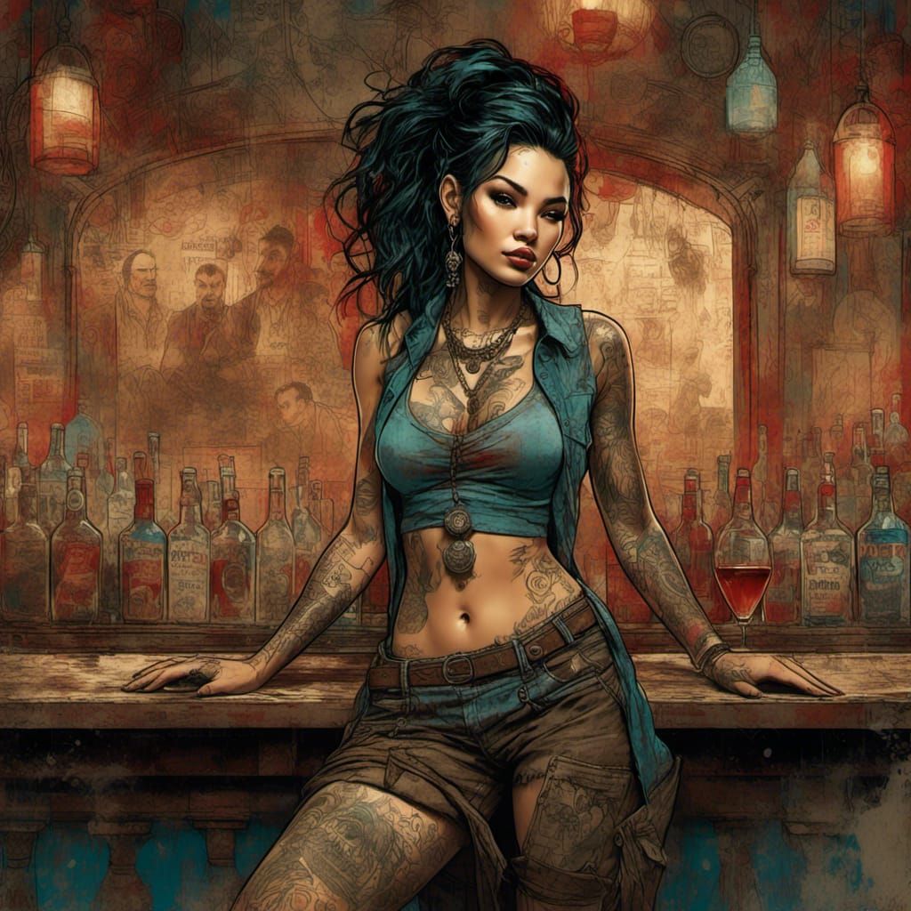 Grunge Princess Moana Bartender in Nightclub