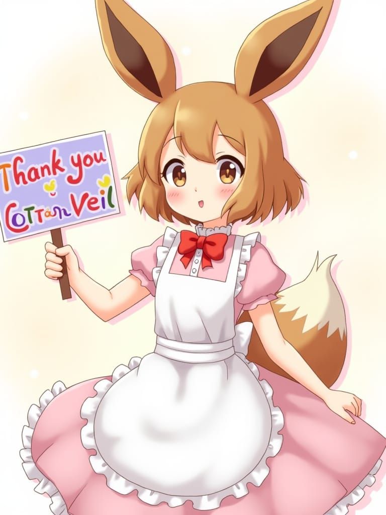 Anime Maid Girl Holding Thank You Sign