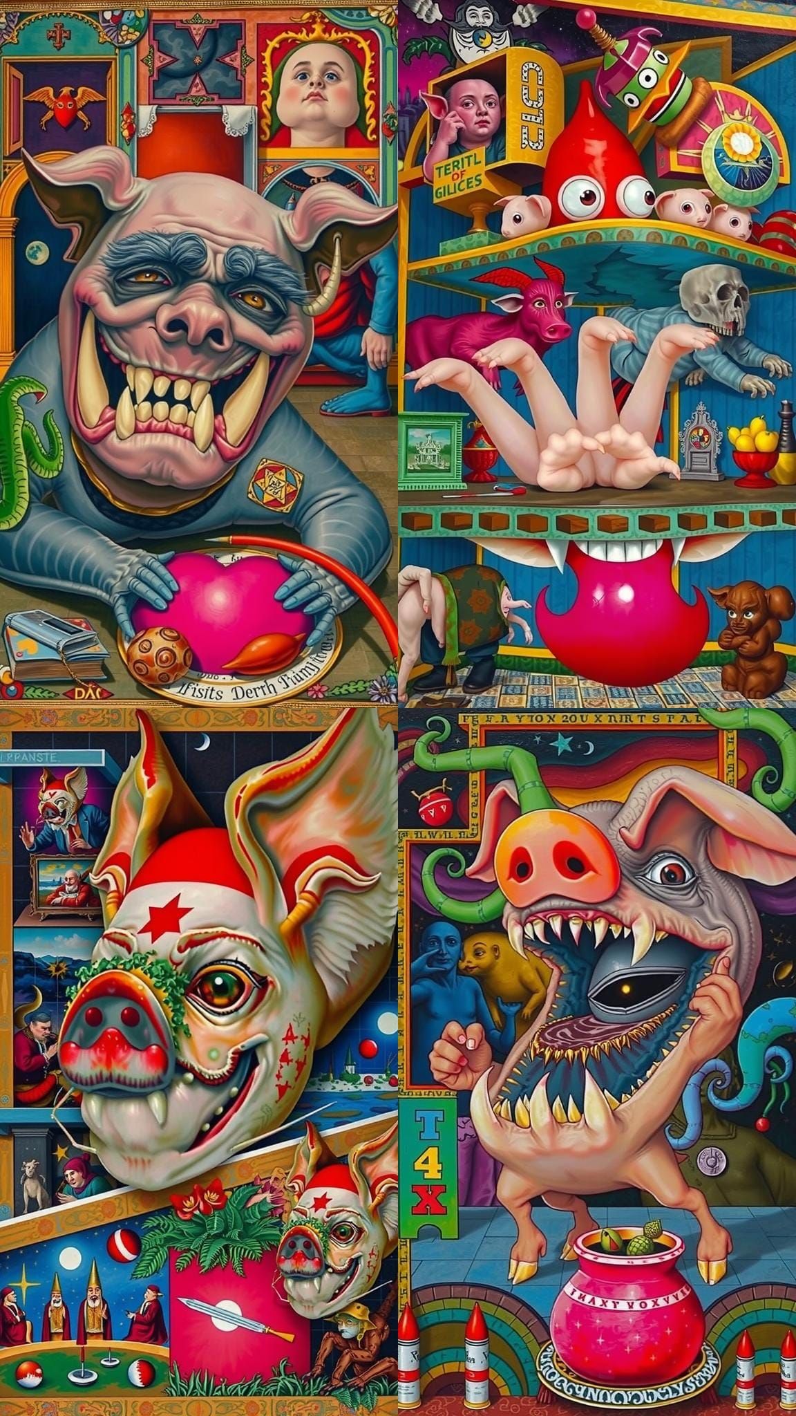 Grotesque Museum Scene in Style of Bosch, Dali, Escher