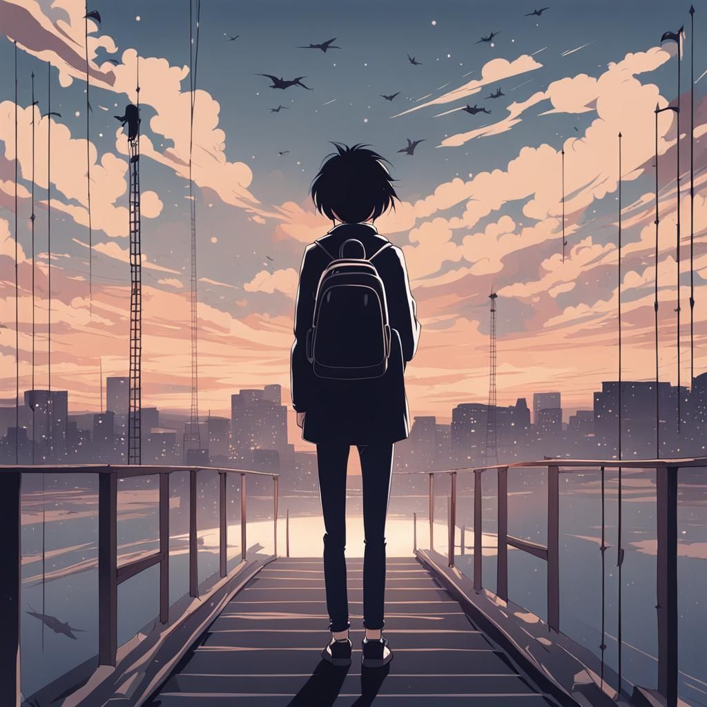 Anxiety and Overwhelm in Minimalist Anime Style