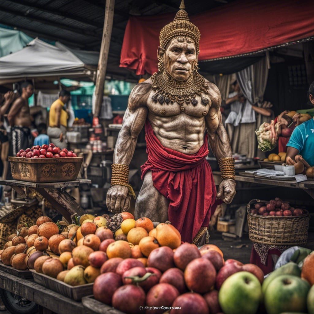 Messi as Hanuman Selling Fruit in Thailand