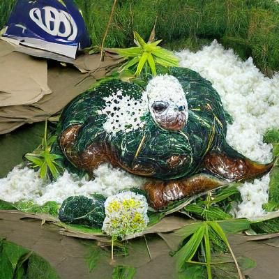 Distressed Turtle in Overgrown Environment