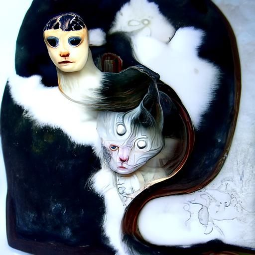 Porcelain Harlequin and Cat: Hyperrealistic Art