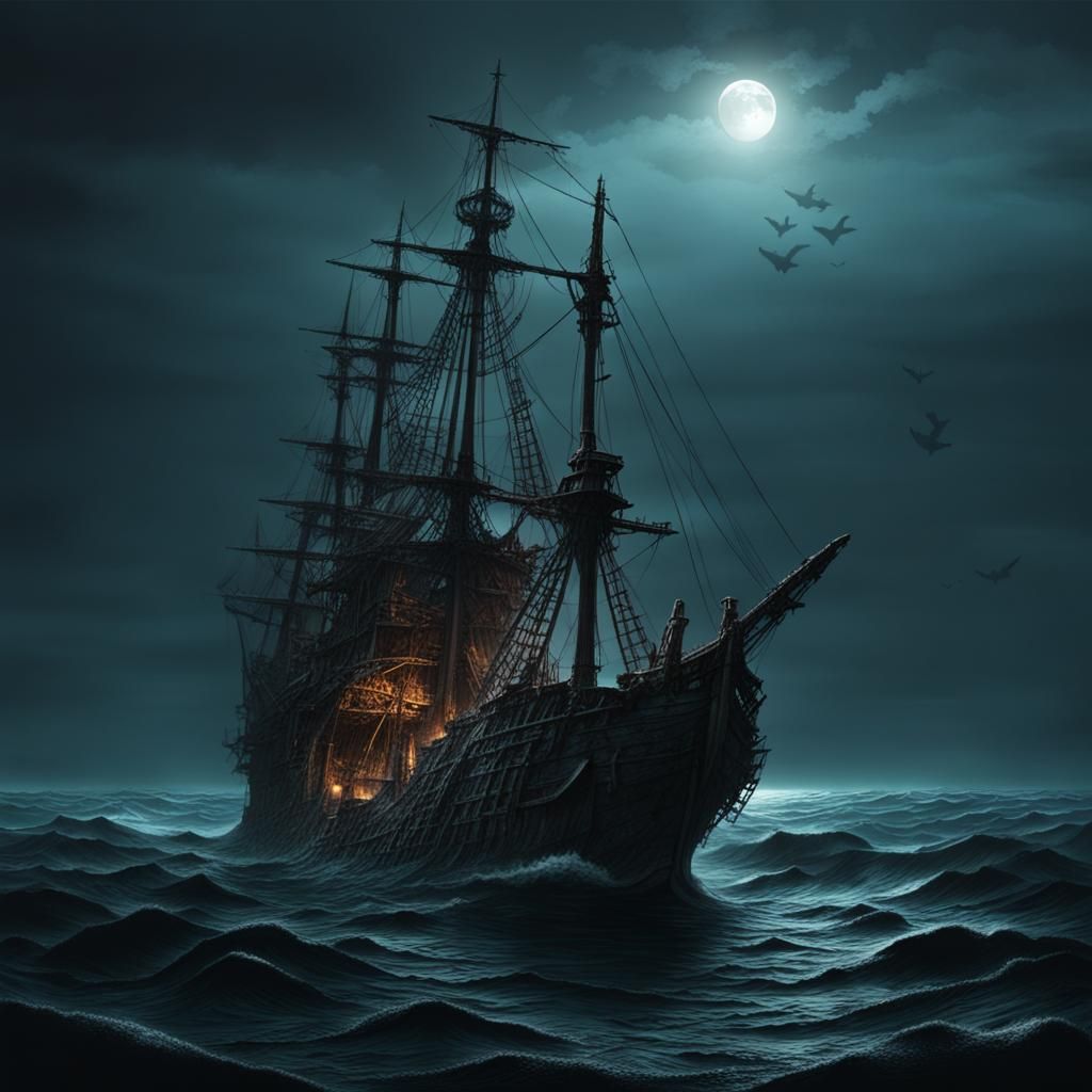 Graveyard Ship Sailing a Dark Ocean