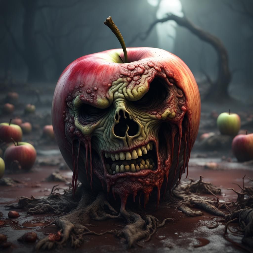 Scary Zombie Apple: Detailed Fantasy Concept Art