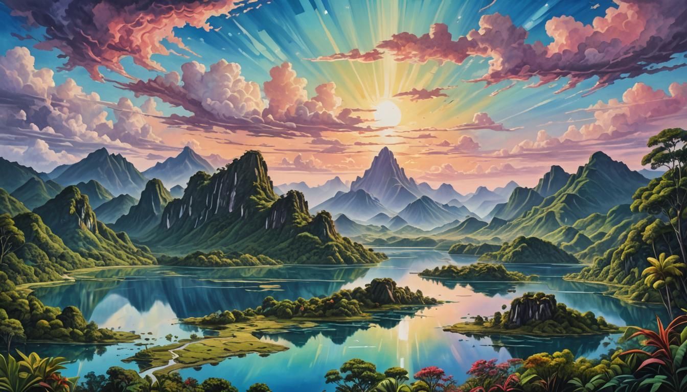 Hyperrealistic Tropical Landscape with Crystalline Lake
