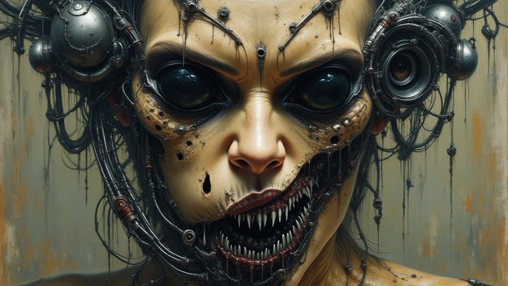 Cyborg Hybrid with Cosmic Horror - Acrylic Concept Art