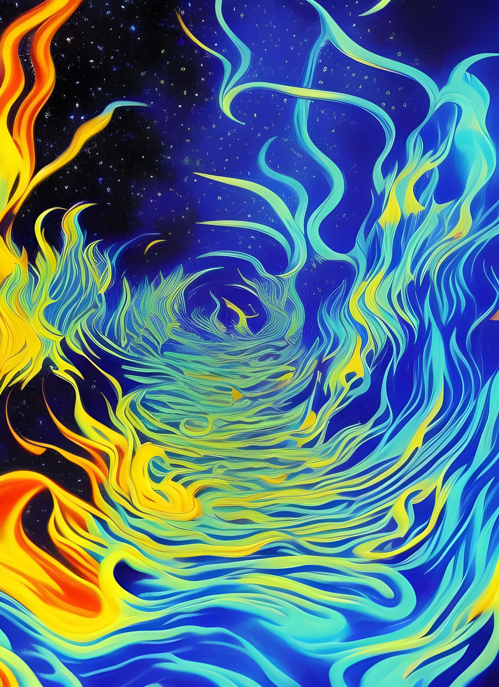 Blue and Black Fire in Experimental Art Style