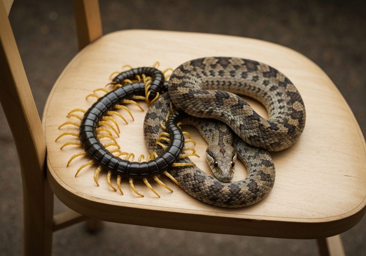 Centipede and Snake Coiled on Chair