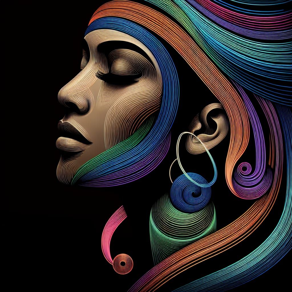 Serene Woman Profile in Flowing Multicolored Lines