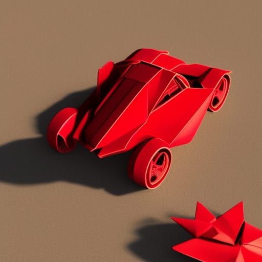 Red Ferrari on Mars in Origami Style