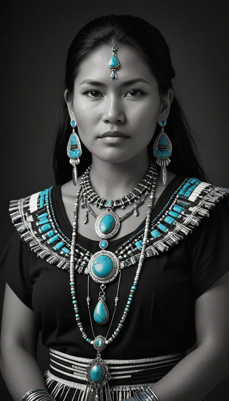 Navajo Portrait with Turquoise Jewelry
