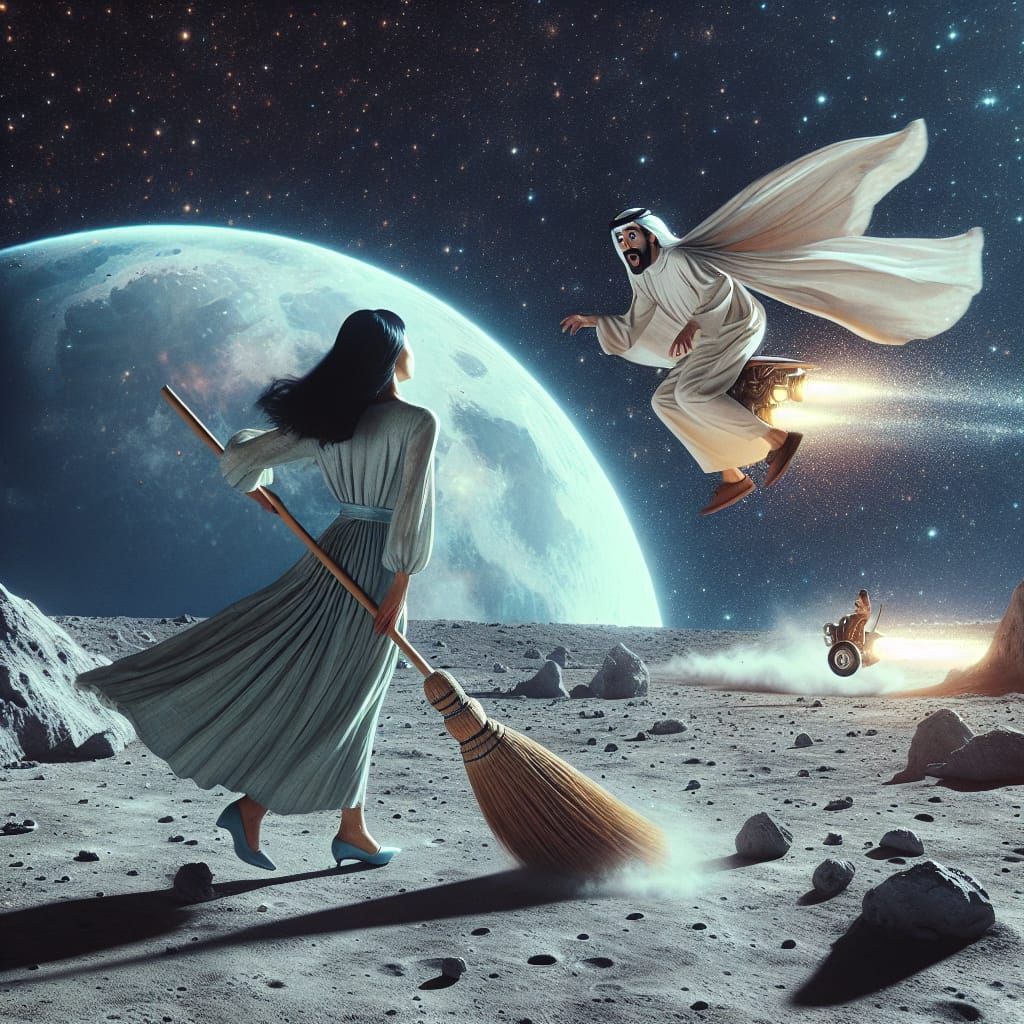 Lunar Cleaning Crew in Hyperrealistic Style