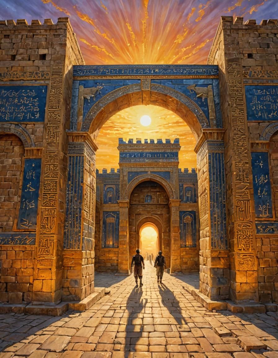 Ishtar Gate Painting with Babylonian Guards