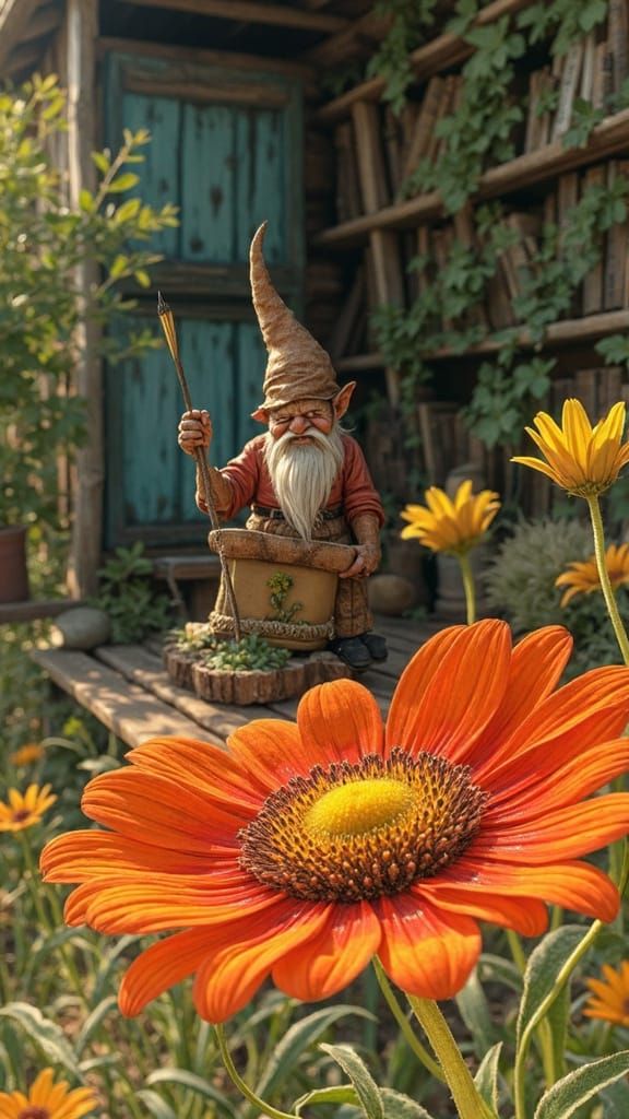 Wise Gnome Artist in Cozy Cottage
