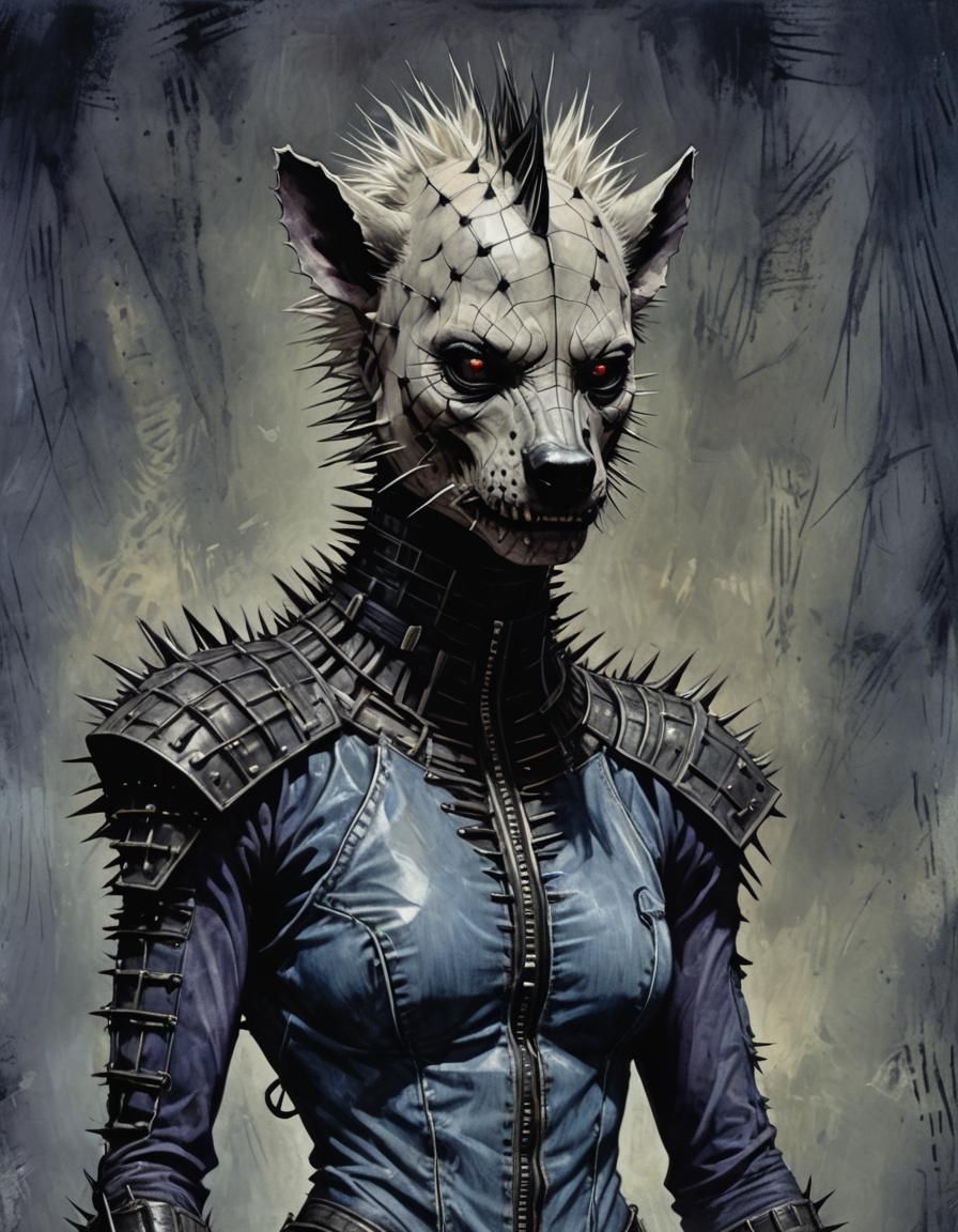 Furry Pinhead She-Hyena in a Fleshpunk Hellscape