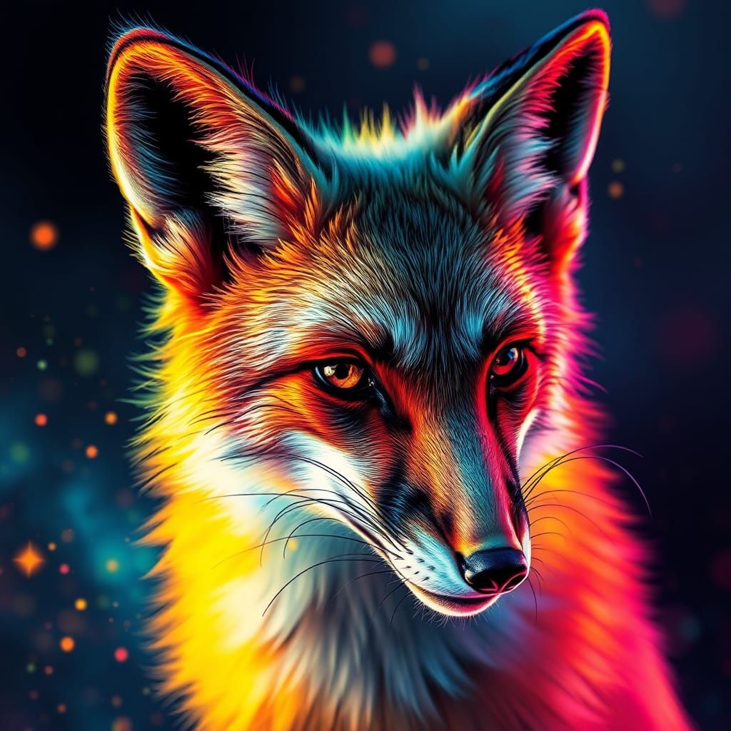 Hyperrealistic Fluorescent Fox in Splash Art Style