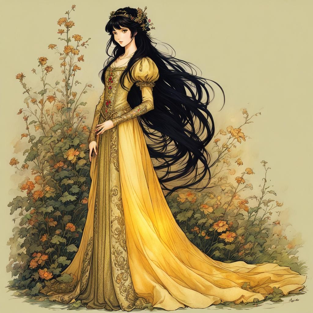Magical Maiden in Golden Gown, Anime Style