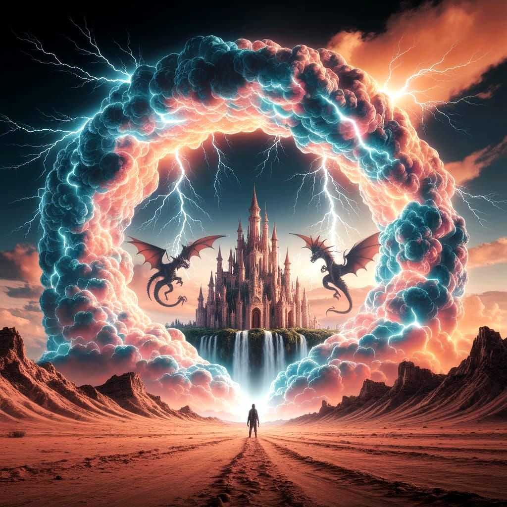 Breathtaking Portal to Fairytale Castle in Desert Landscape