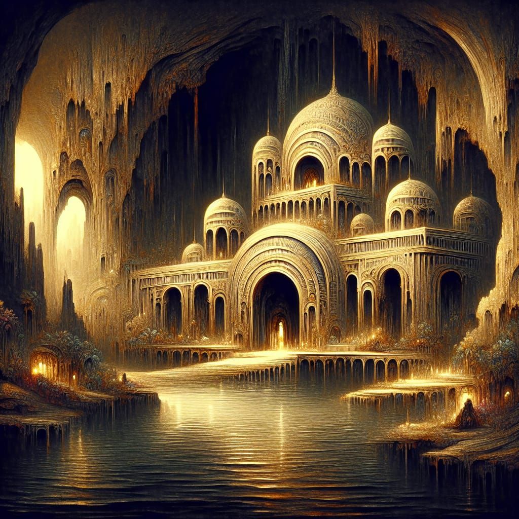 Dark Fantasy Oasis in Arabian-African Inspired Desert Cave