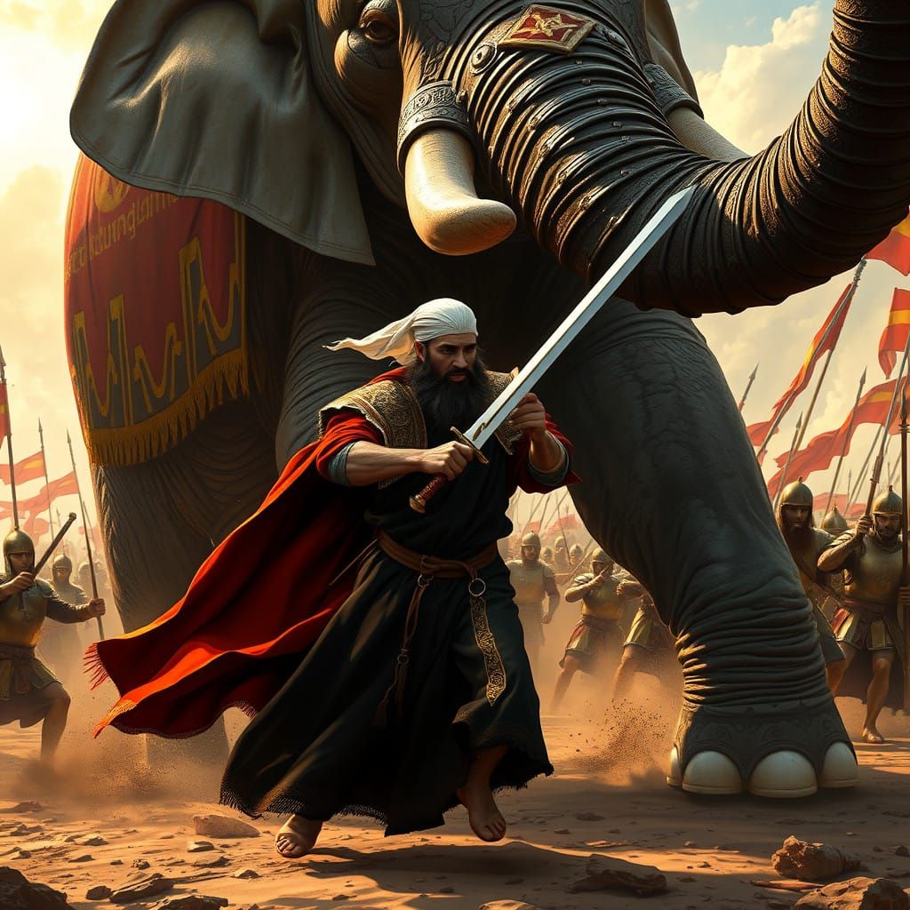 Heroic Jewish Warrior in Traditional Robes Charges Forward w...