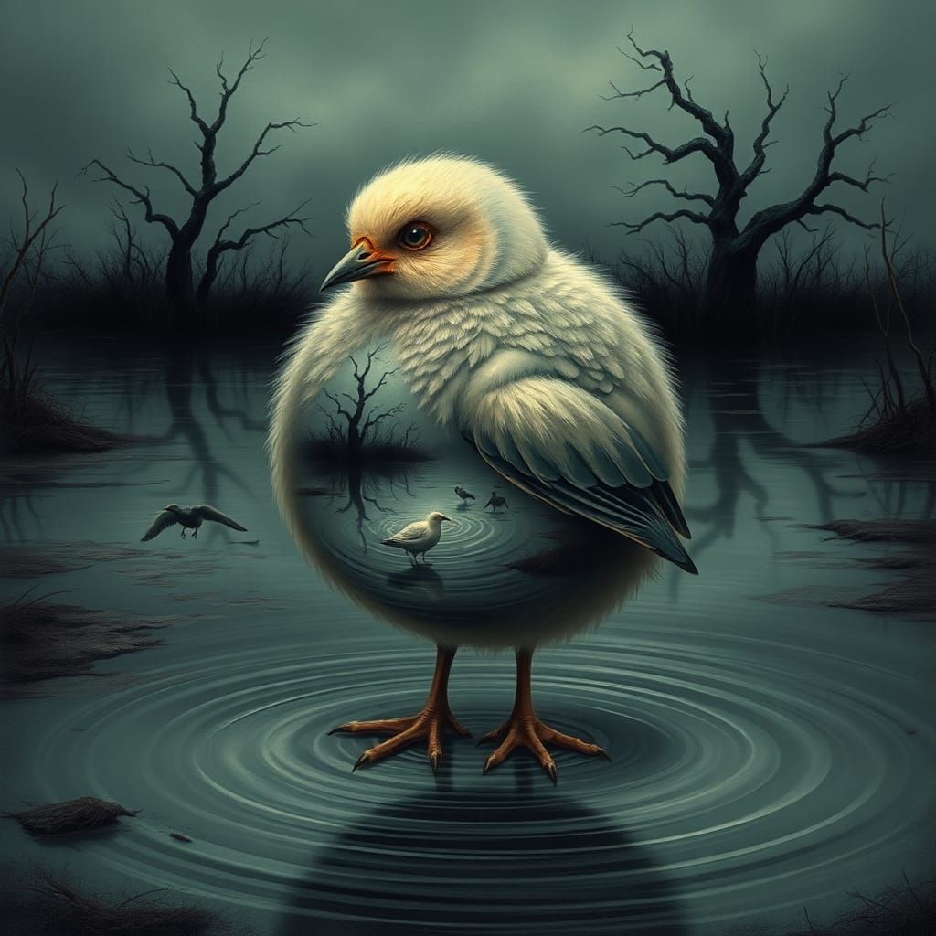 Bird Double Exposure: Sinister Wetlands Surrealism