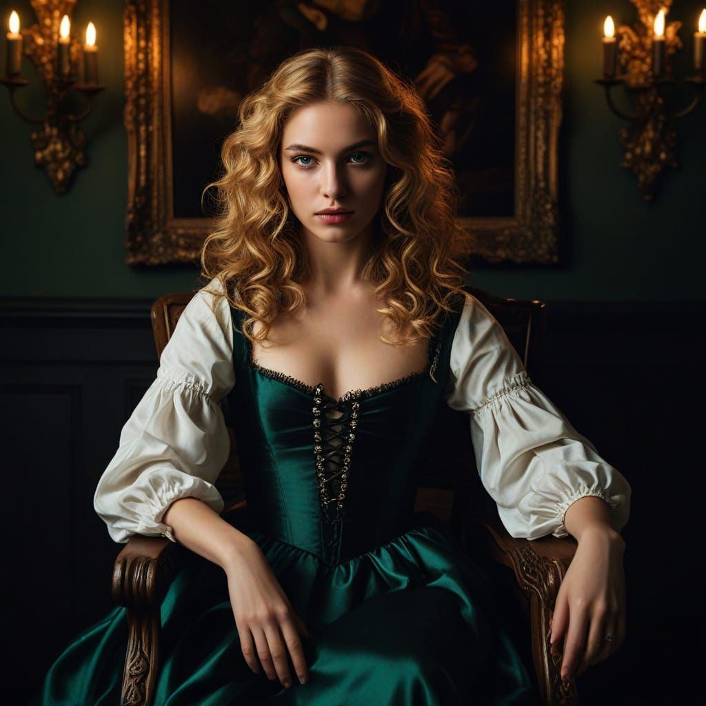 Baroque Beauty: Golden Goddess in Dramatic Chiaroscuro