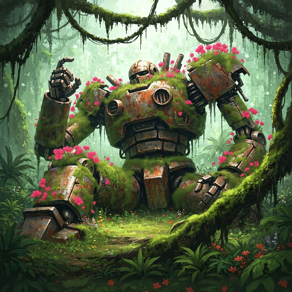 Impressionistic Robot Reclaimed by Nature