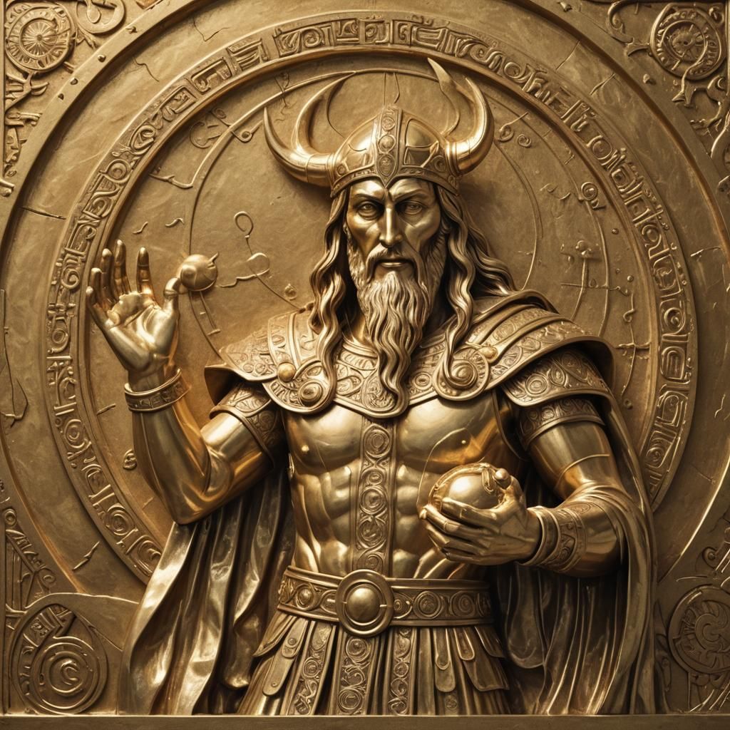 Golden Relief of Loki Holding the Sun