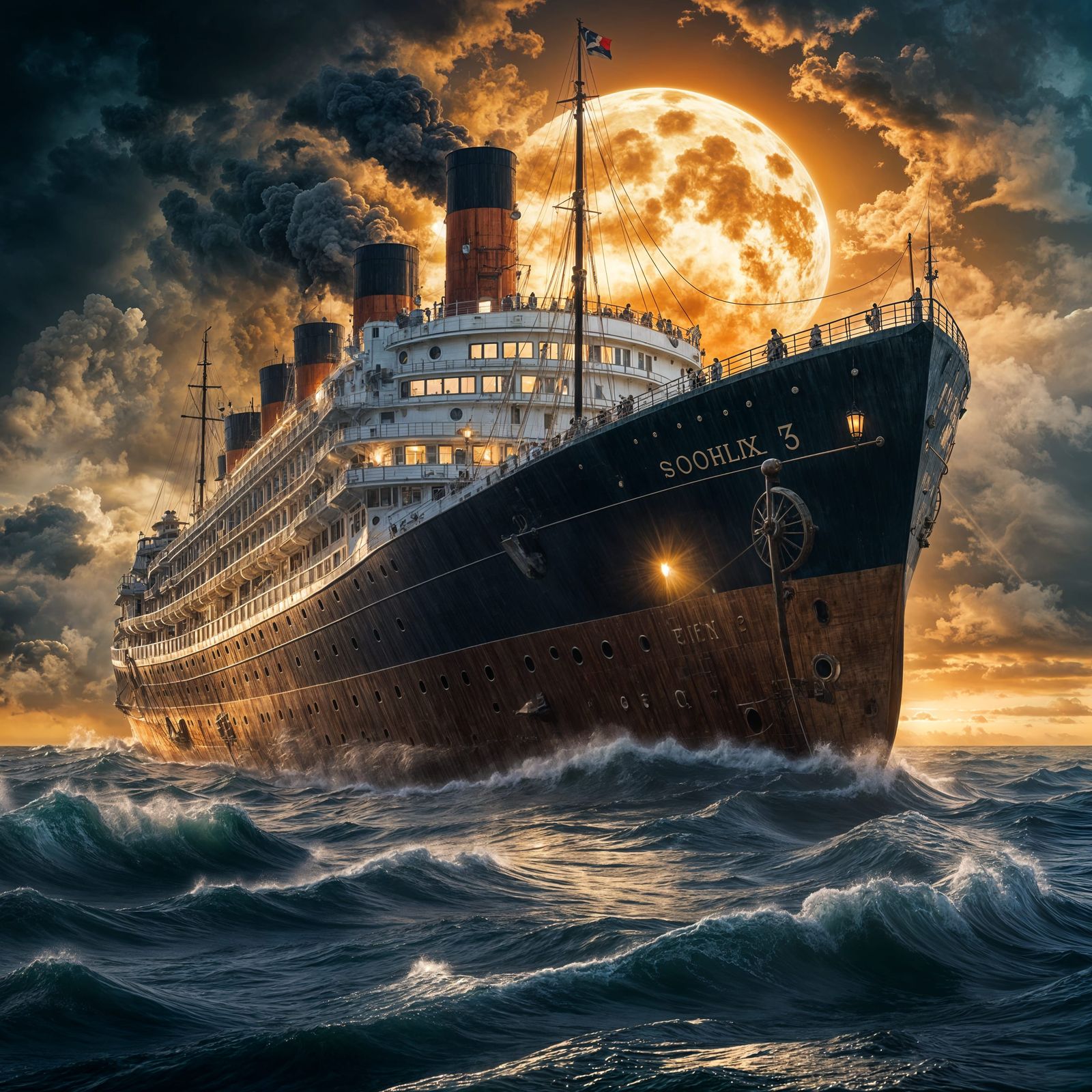 Epic Fantasy Steamship at Twilight Seascape