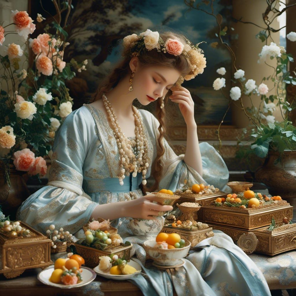 Rossetti-Inspired Girls with Bento Boxes by the Sea