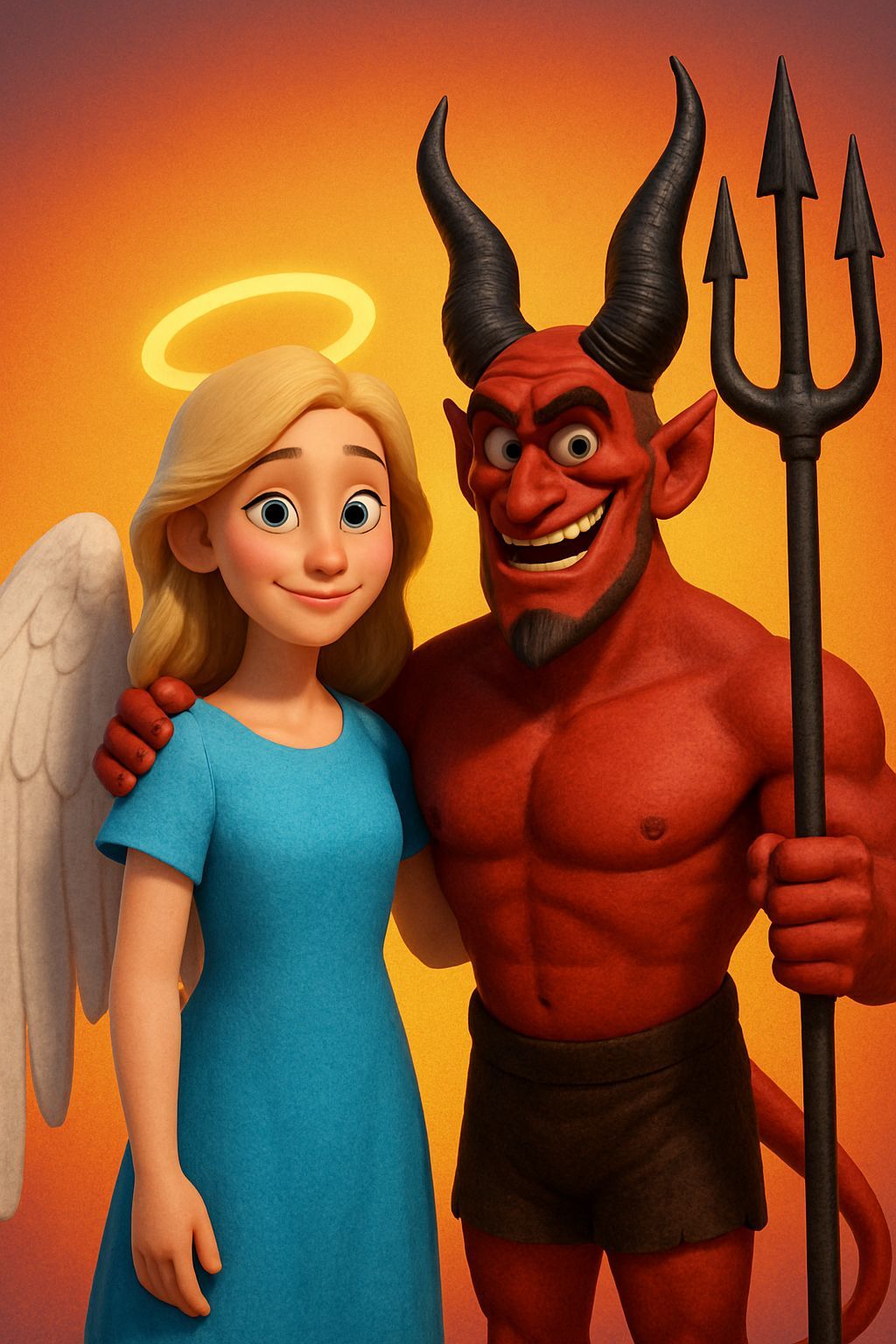 Angel and Demon Best Friends in Pixar Style