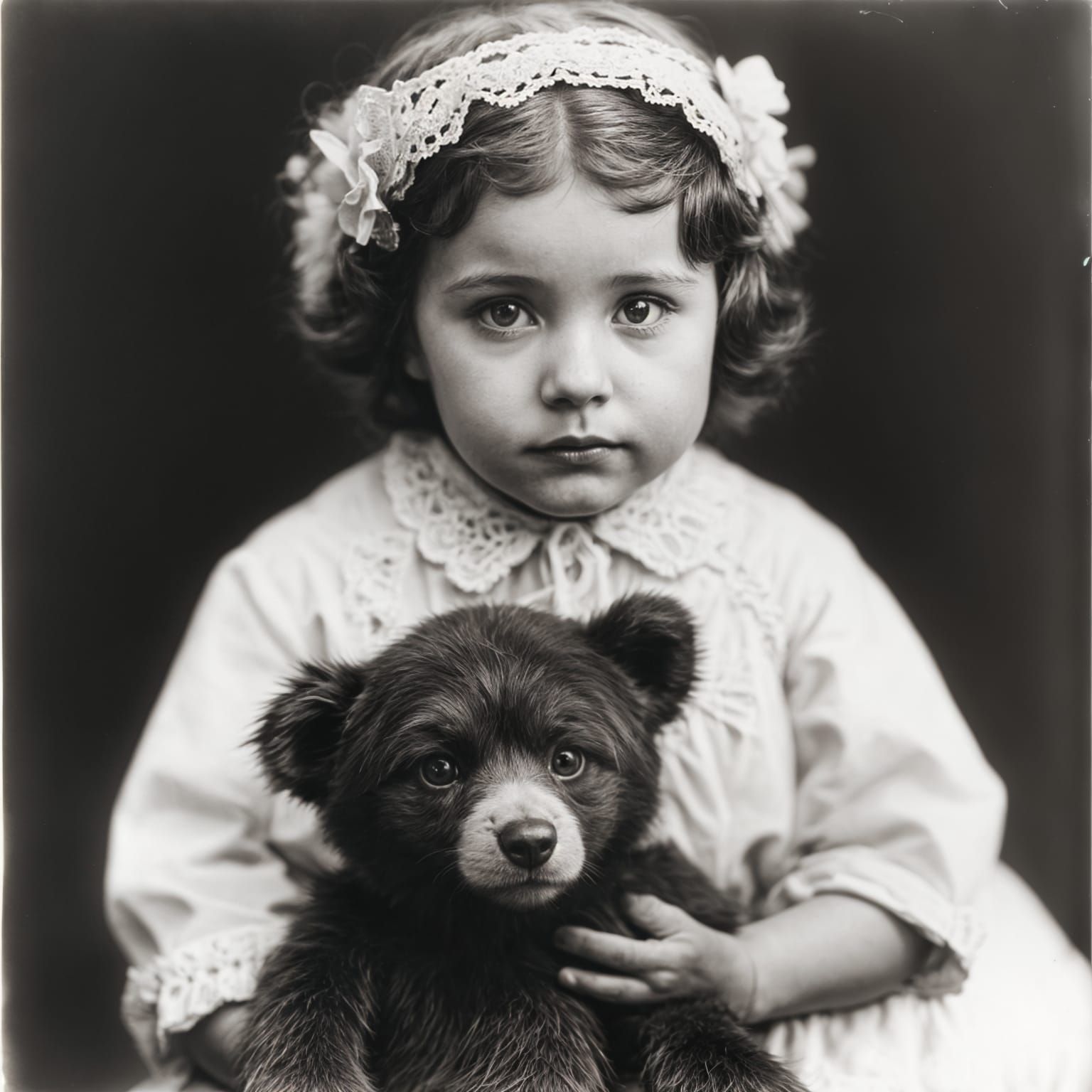 Little Girl and Teddy Bear in Sepia Photograph