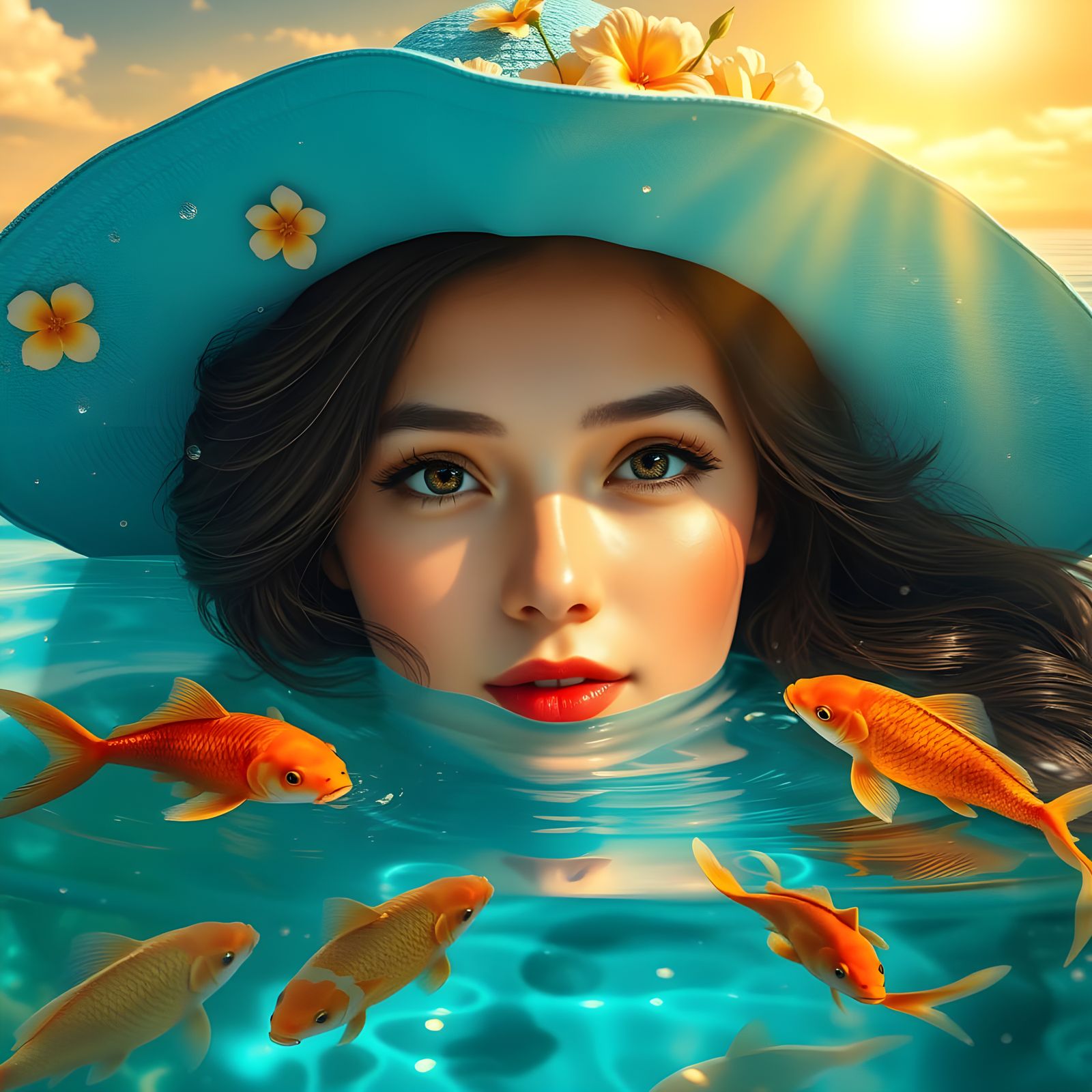 Stunning Portrait of a Young Woman in a Serene Water Scene