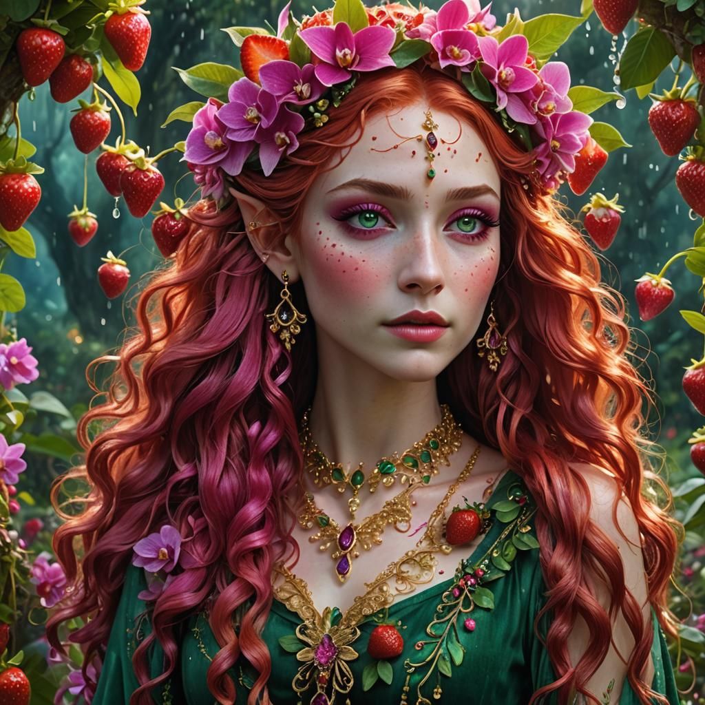 Elven Girl with Red Hair in Strawberry Field