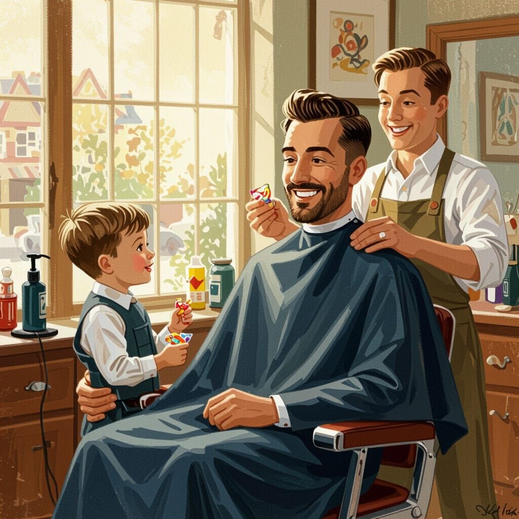 Barber Shop Visit in Nostalgic Illustration Style