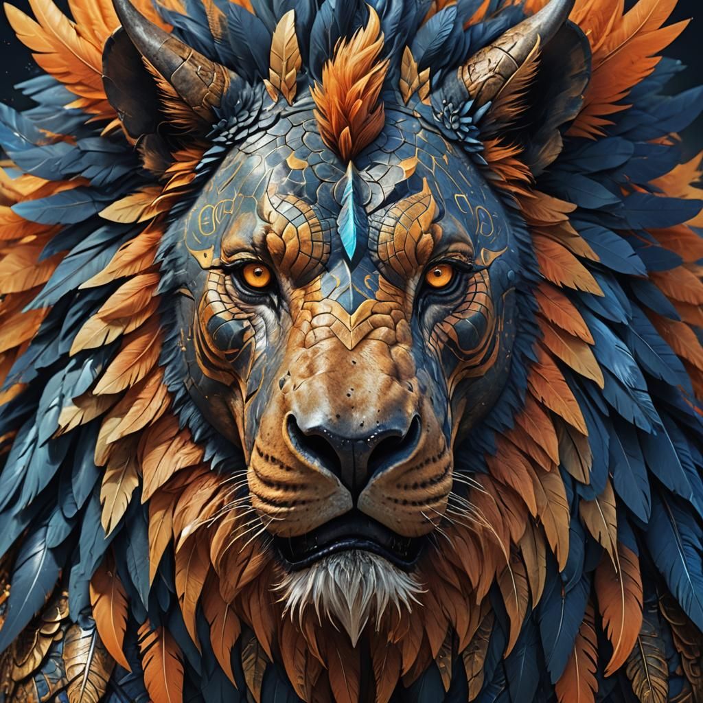 Mythical Rhino-Lion Hybrid with Eagle Wings