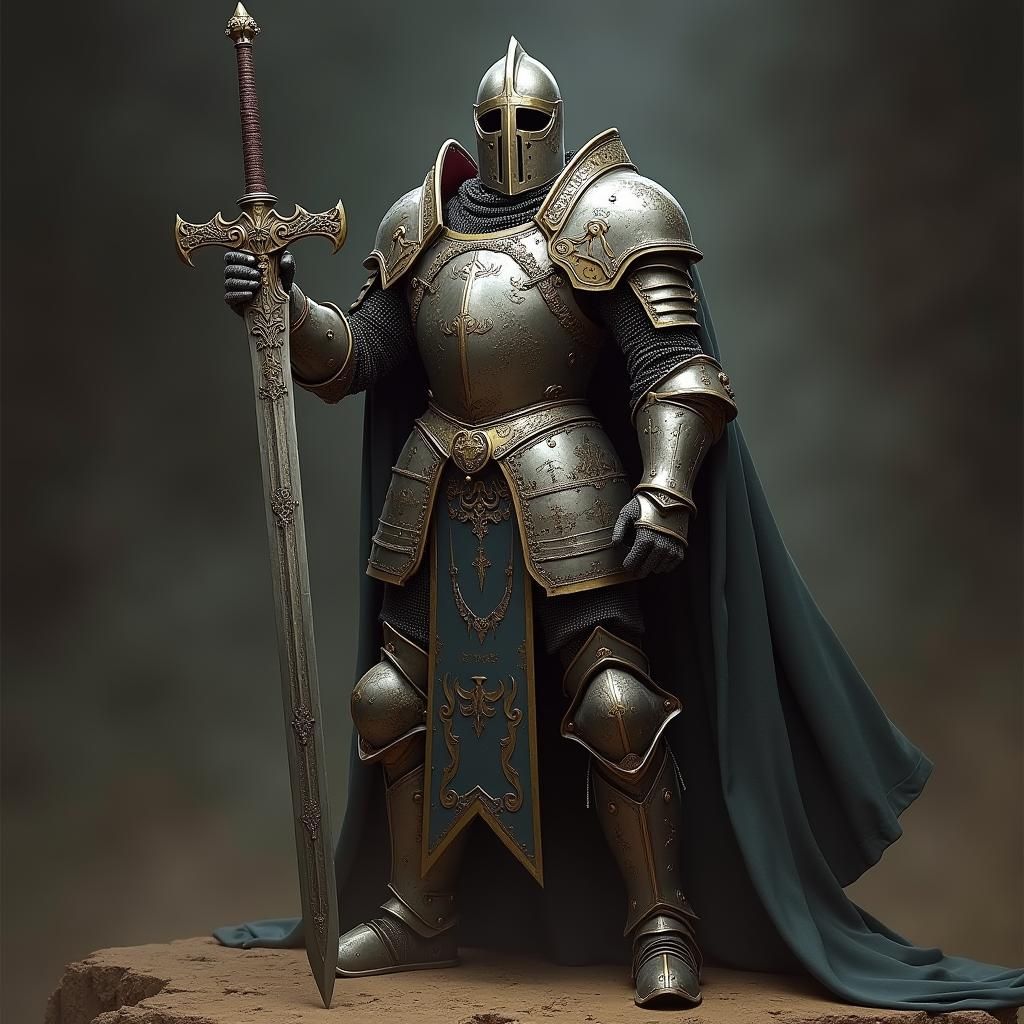 Medieval Knight with Great Sword in Dark Fantasy Style