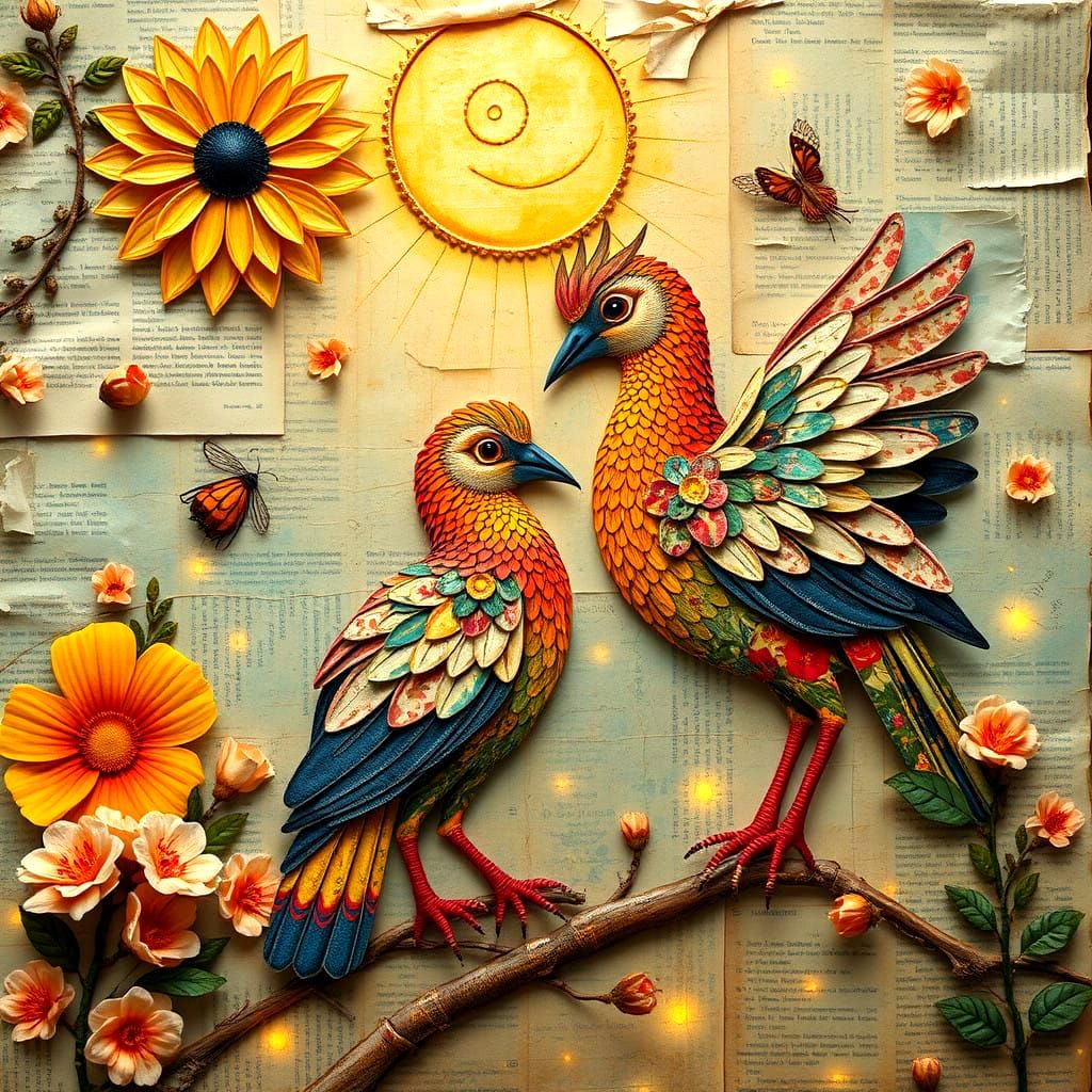 Whimsical Birds in Collage Wonderland