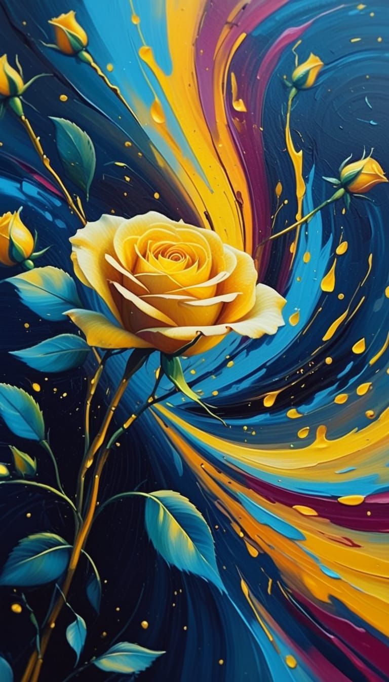 Yellow Roses in Impressionistic Oil Painting Style