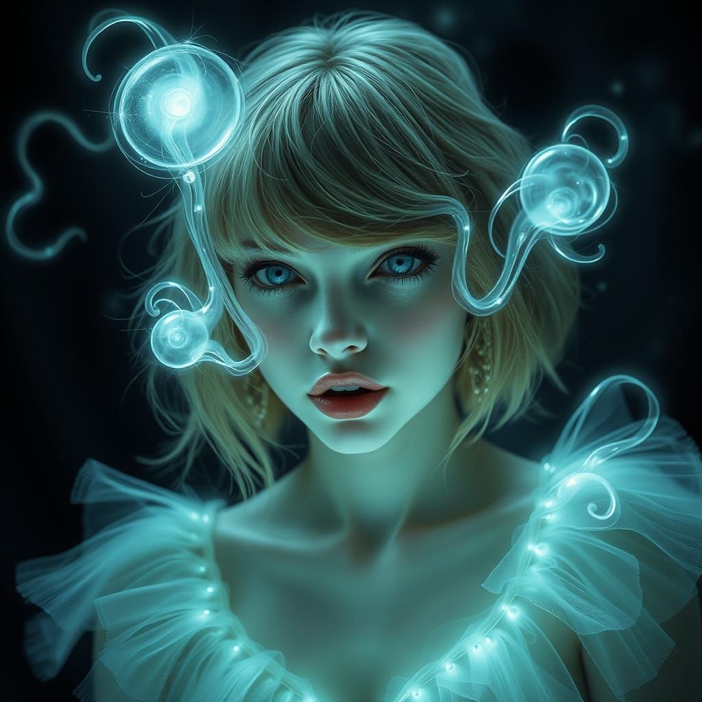 Taylor Swift Wisp Creature in Whimsical Folk Art Style