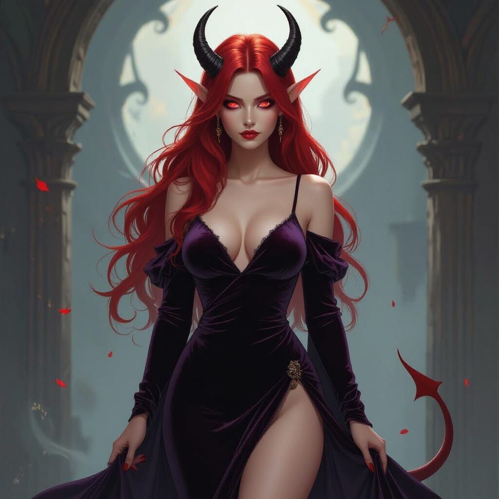 Mystical Portrait of a Tiefling Woman in Dark Style