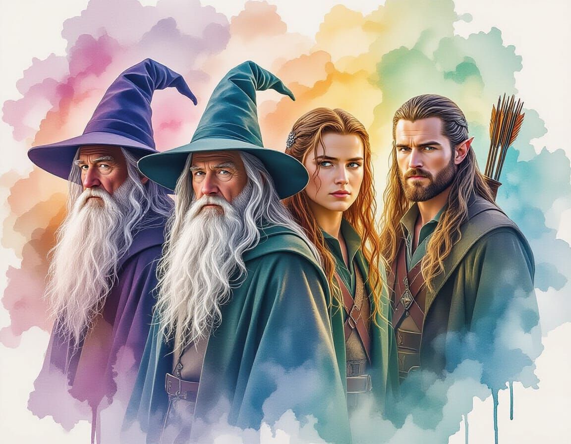 Fantasy Figures with Rainbow Hues, as Splatter Art