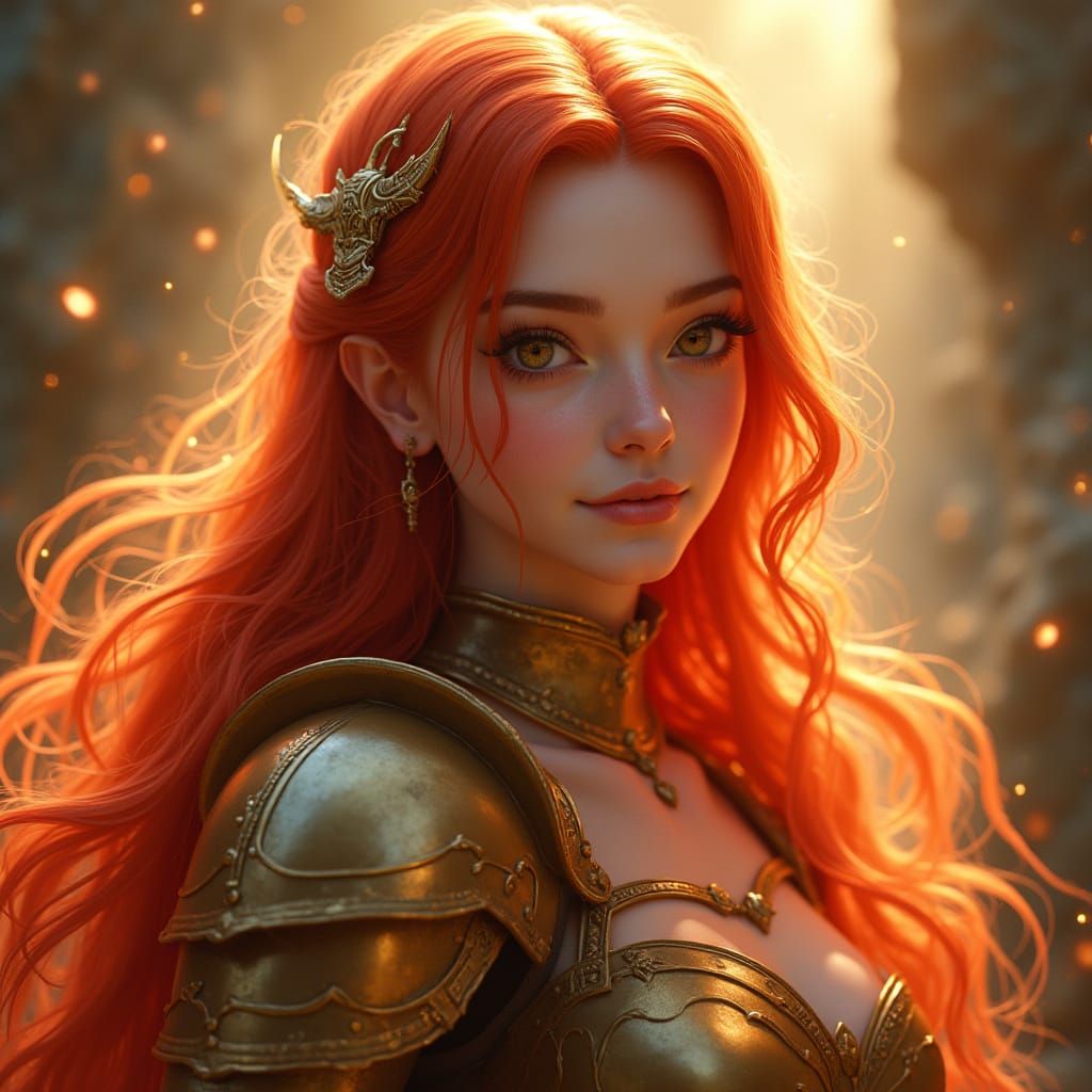 Supreme Princess Radiates Golden Aura in Ornate Armor