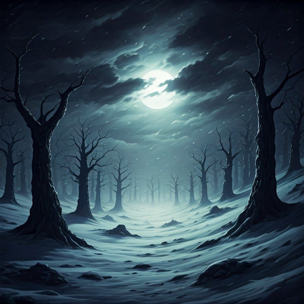Ethereal Black Moon Over Blizzard Landscape
