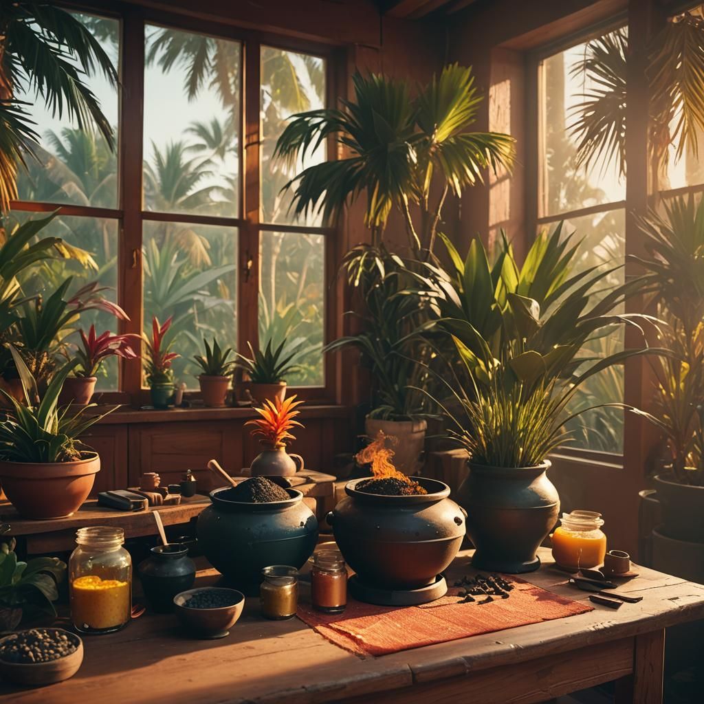 Colorful Caribbean Interior with Herbal Remedies