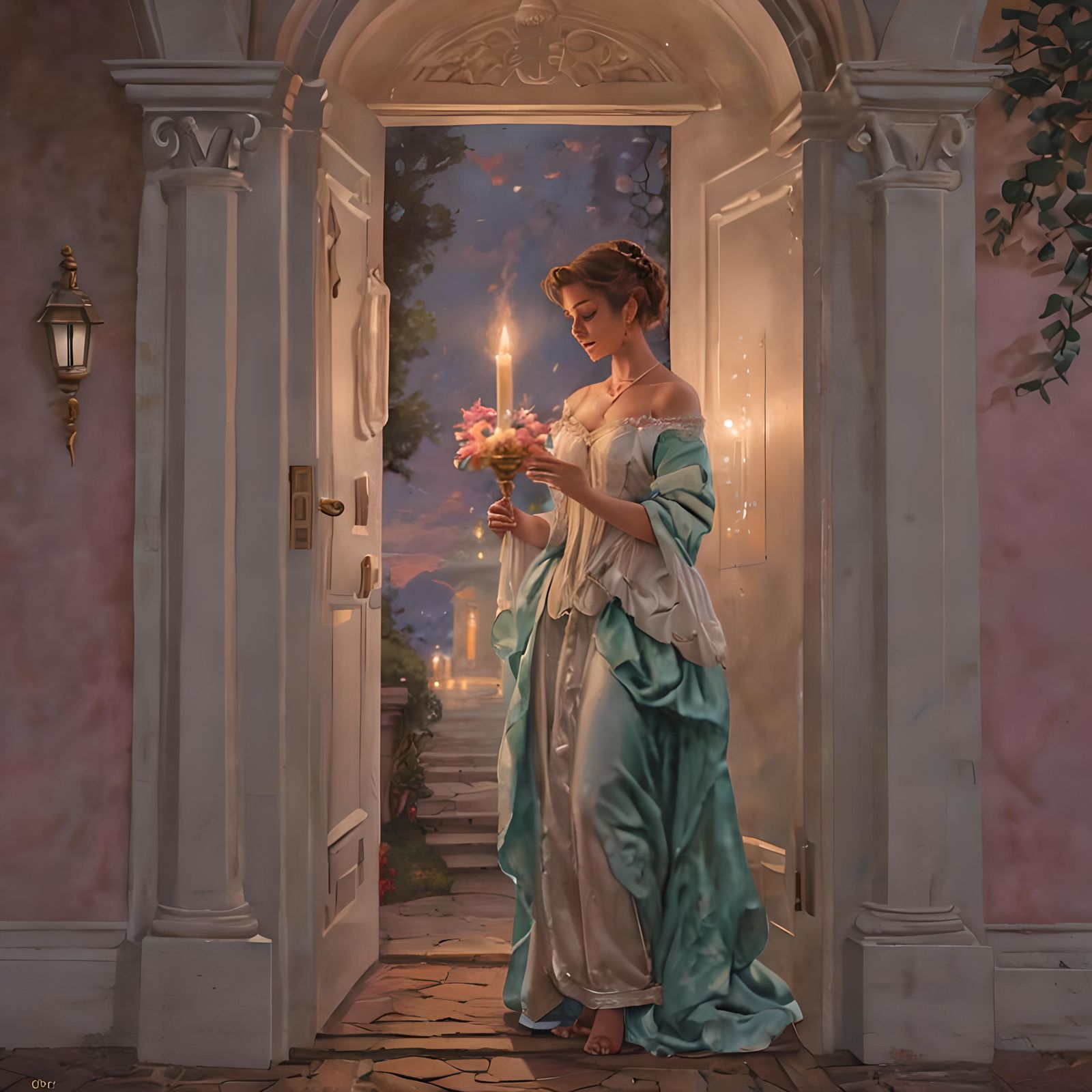 Dreamy Woman with Candle in Vaporwave Style