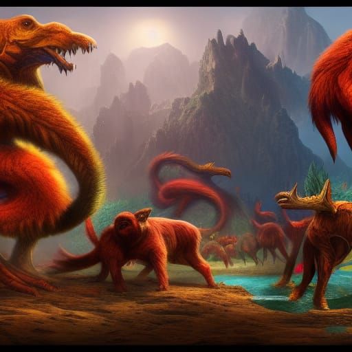 Detailed Matte Painting of Diverse Animals