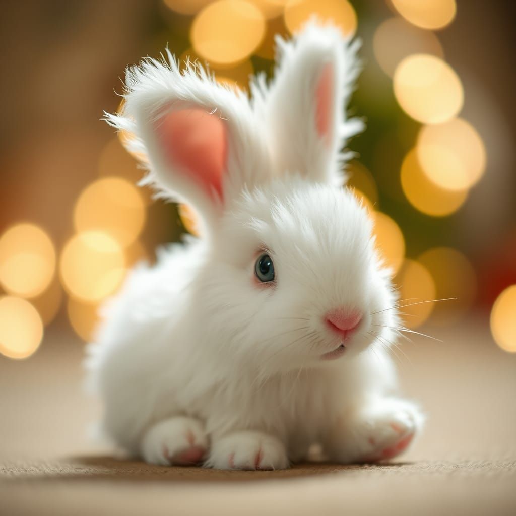Detailed Image of a White Fluffy Rabbit Toy